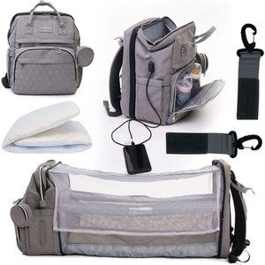 SIMPLY SOULY 3 in 1 Diaper Bag - Changing Station - Foldable Crib - USB Charging